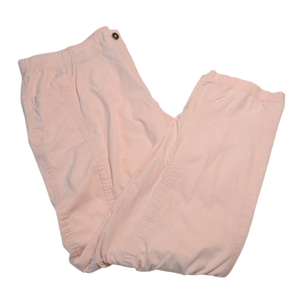 Chico's Women's Pale Pink Ankle Pants‎ Button Roll Tab Hem Stretch Casual 2 XL